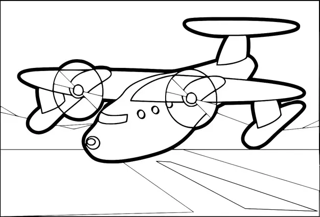 Ein Propellerflugzeug fliegt über eine weite Landschaft mit Bergen im Hintergrund und einer sichtbaren Landebahn darunter. Das Flugzeug hat zwei große Motoren und ein klassisches Design. Der Himmel ist klar, was auf einen hellen und sonnigen Tag hindeut.