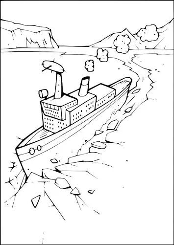 A steamship navigates a winding river surrounded by rugged cliffs and mountains. Smoke billows from the ship's chimney as it makes its way upstream. Large rocks and boulders are visible along the shoreline. The scene is peaceful yet dynamic, capturing the essence of exploration and adventure.