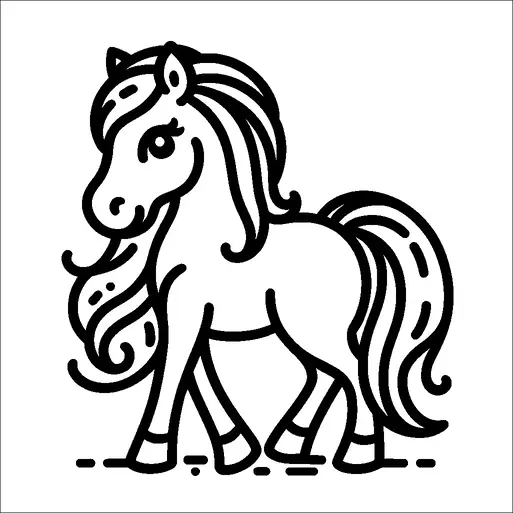 Se representa un lindo pony con melena y cola fluyendo, exudando un comportamiento juguetón y animado. El pony se para sobre sus patas traseras, luciendo alegre y animado. Sus ojos son grandes y expresivos, lo que añade a su encantadora apariencia.