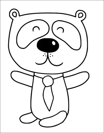 Un panda joyeux avec de grands yeux ronds et un grand sourire se tient debout. Il porte une cravate et a les bras grands ouverts, créant une pose accueillante. Les caractéristiques faciales du panda comprennent de grandes taches autour de ses yeux et un petit nez en bouton. Il dégage une attitude joyeuse et amicale.