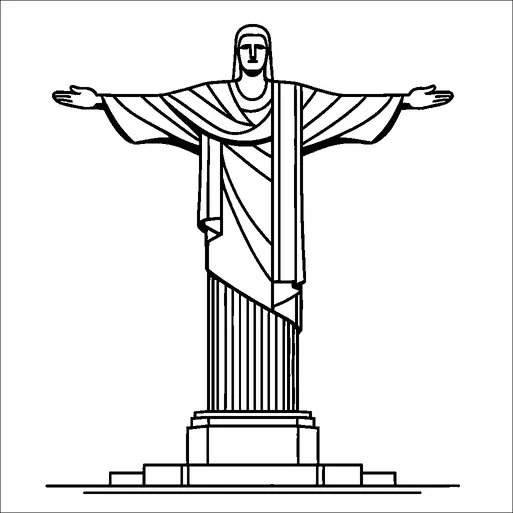 La statua del Cristo Redentore con le braccia aperte si erge su un piedistallo. La statua presenta vesti dettagliate e contorni del viso distinti. Simboleggia la pace e accoglie i visitatori. La base è composta da più livelli, creando una solida fondazione.